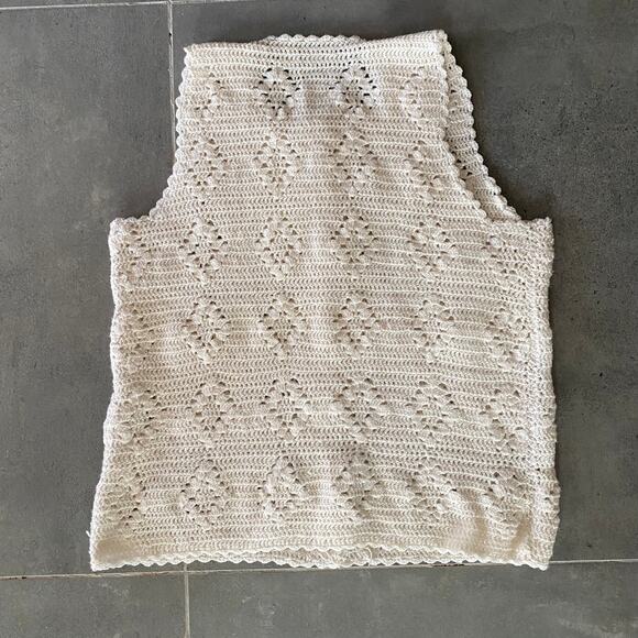 Handknit Ivory Crochet Button Front Vest Sweet! - Picture 6 of 6
